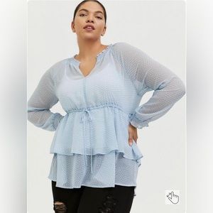 Torrid Crinkle Chiffon Drawstring Sheer Blouse
